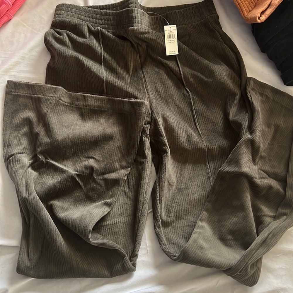 Olive green soft lounge flare pants aerie